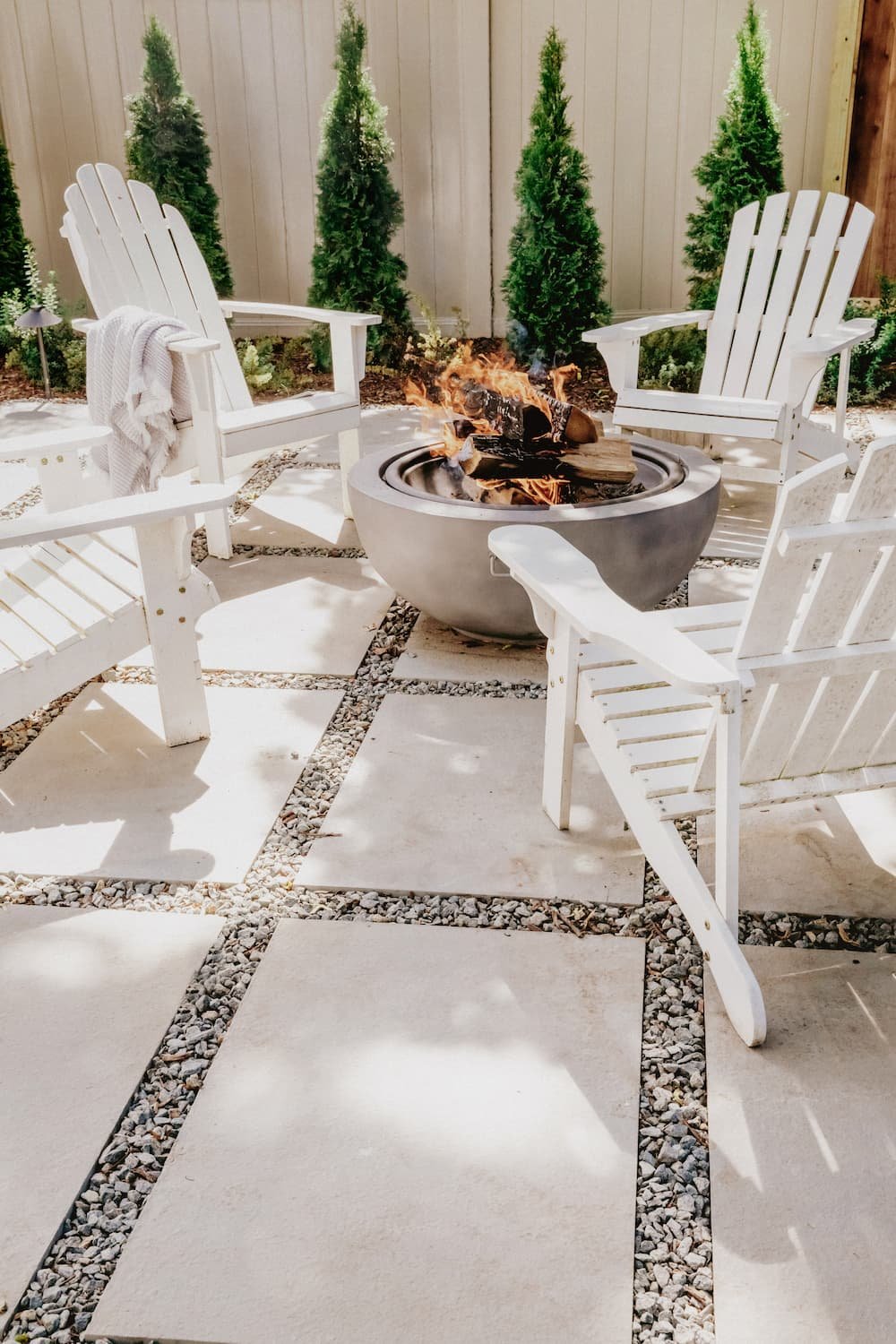 close up of new paver patio under fire pit area