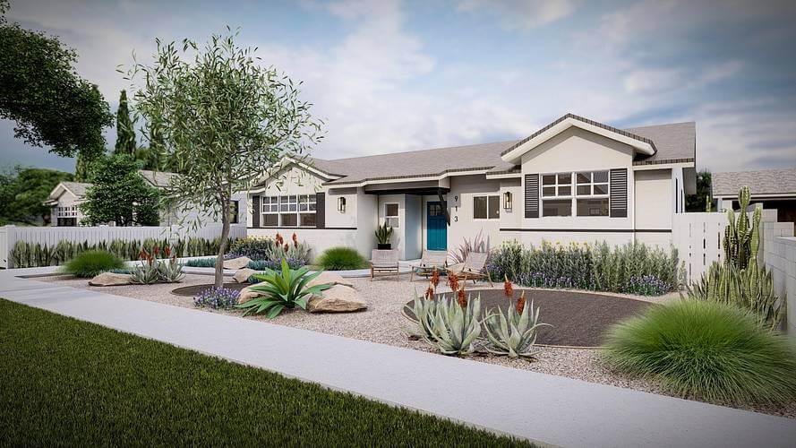 a xeriscaped front yard