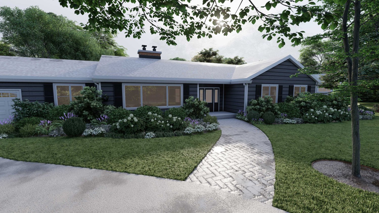 Joliet front yard with concrete walk way and lawn on either side