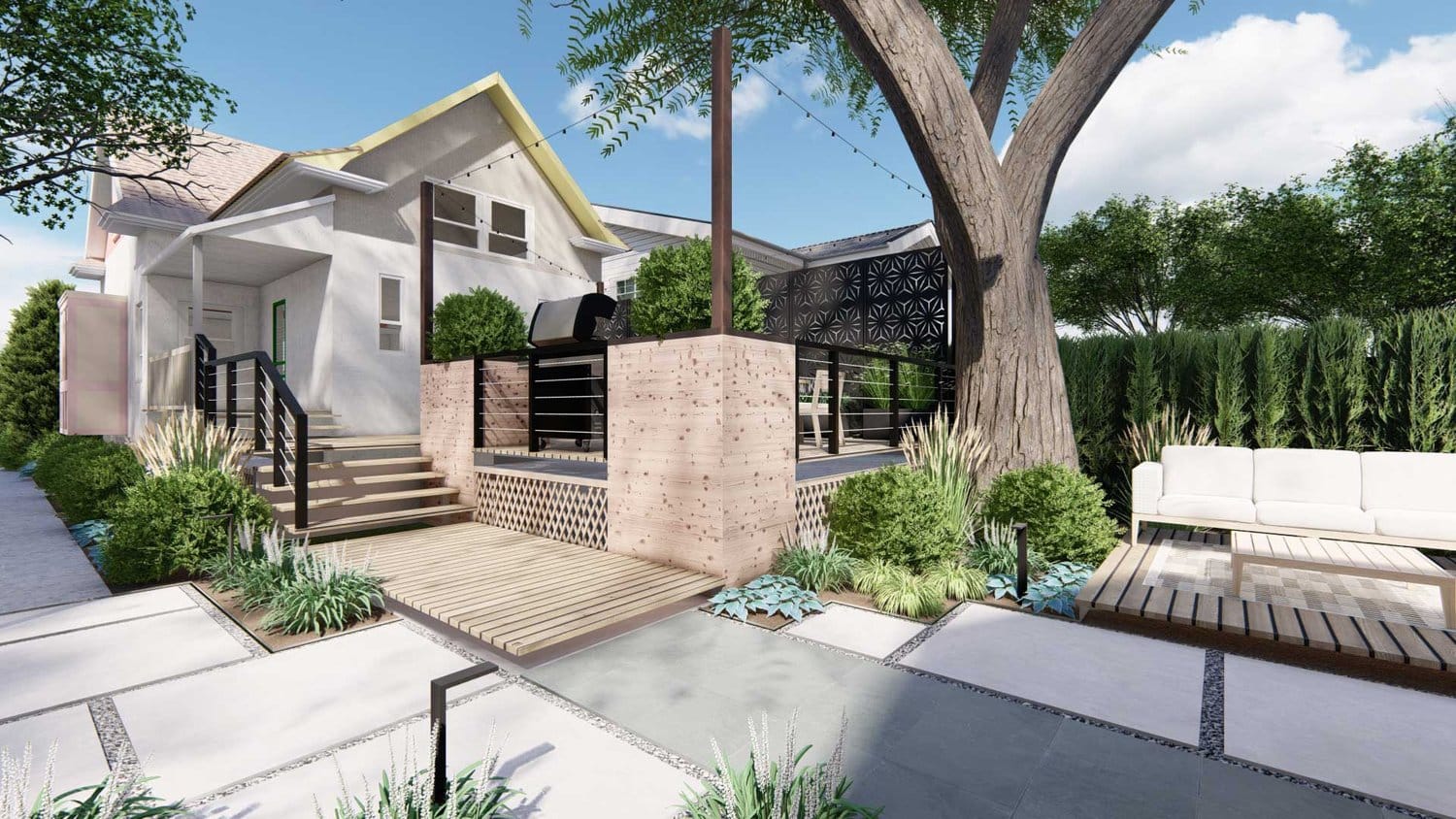 Joliet front yard with deck and concrete and gravel floors