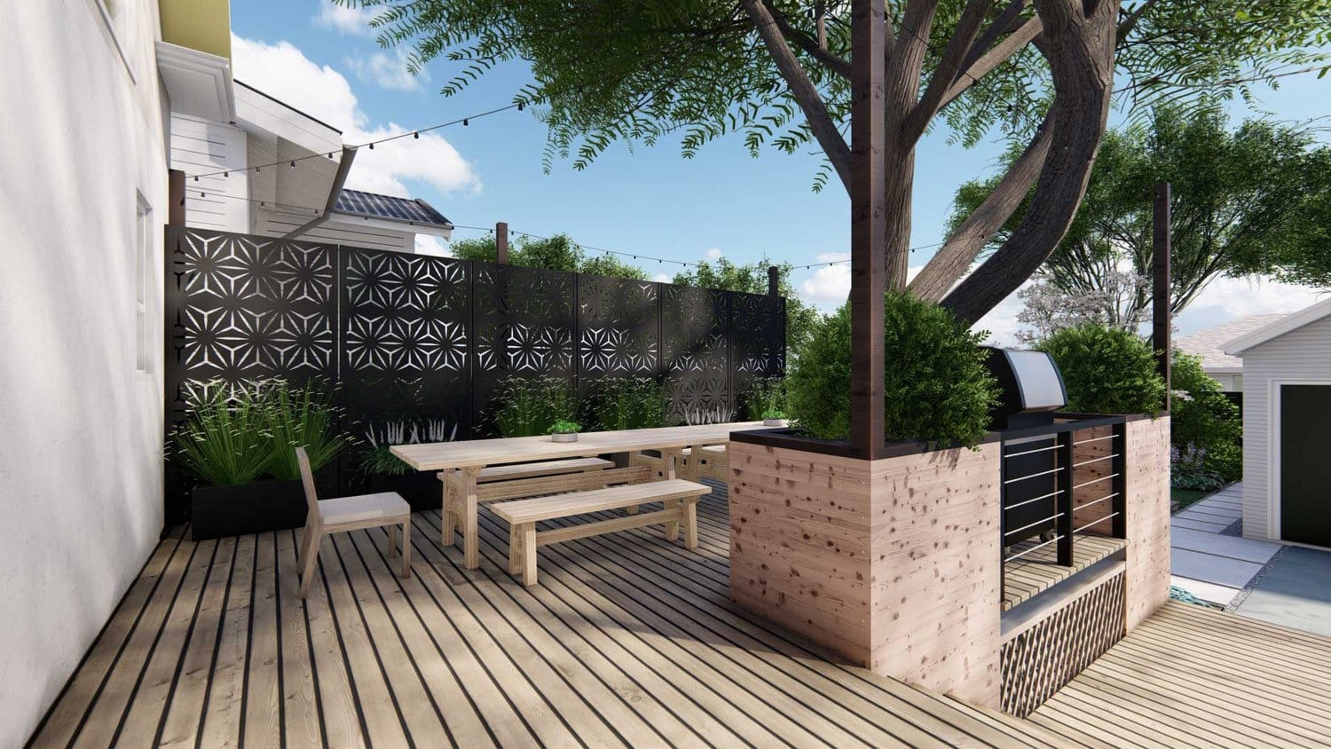 Joliet backyard with patio and wooden deck
