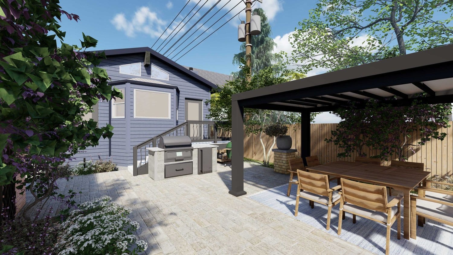 Joliet backyard patio with pergola, outdoor kitchen and concrete floors