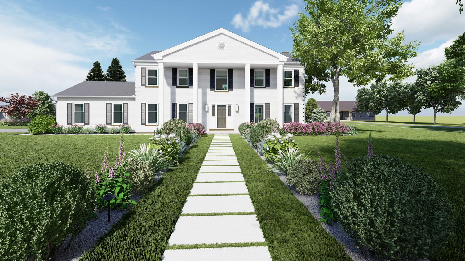 Joliet front yard with concrete walk way and lawn on both sides