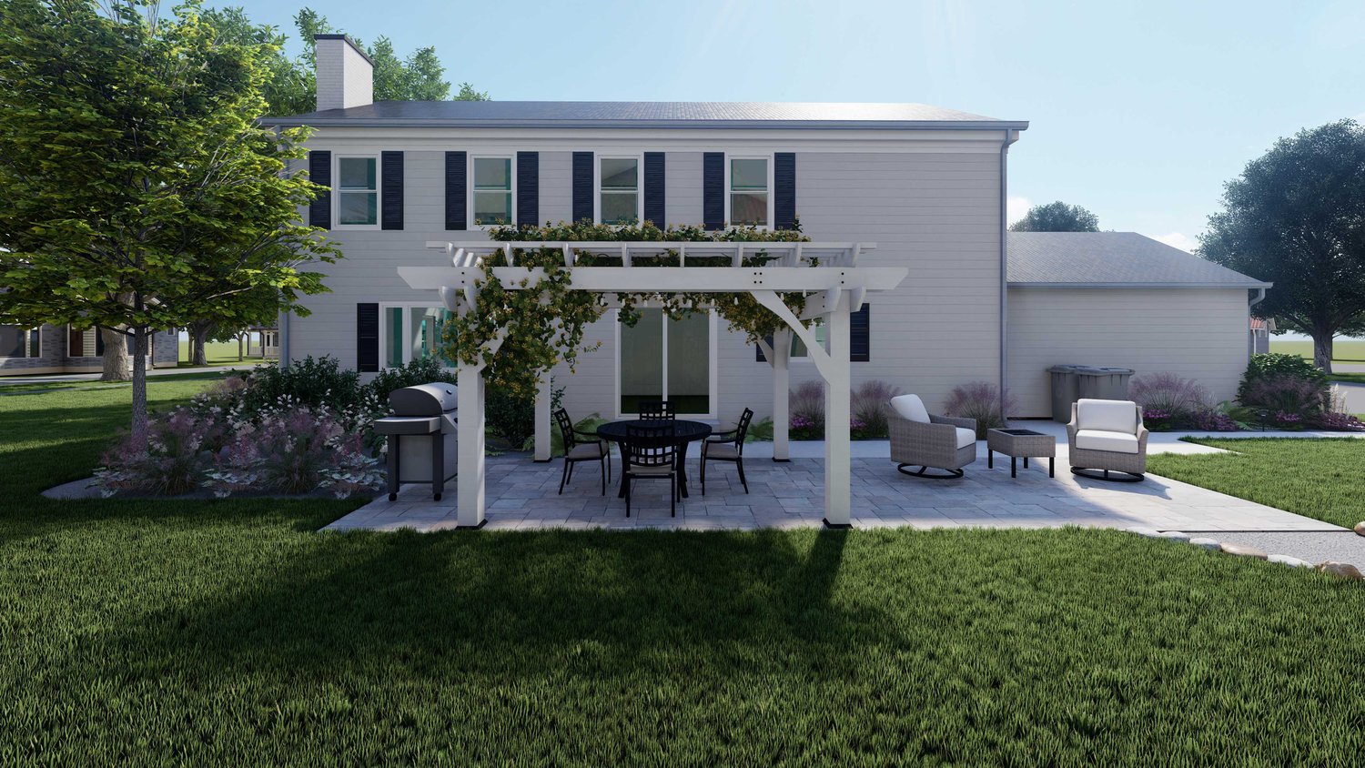 Joliet patio with trellis and a grilling unit
