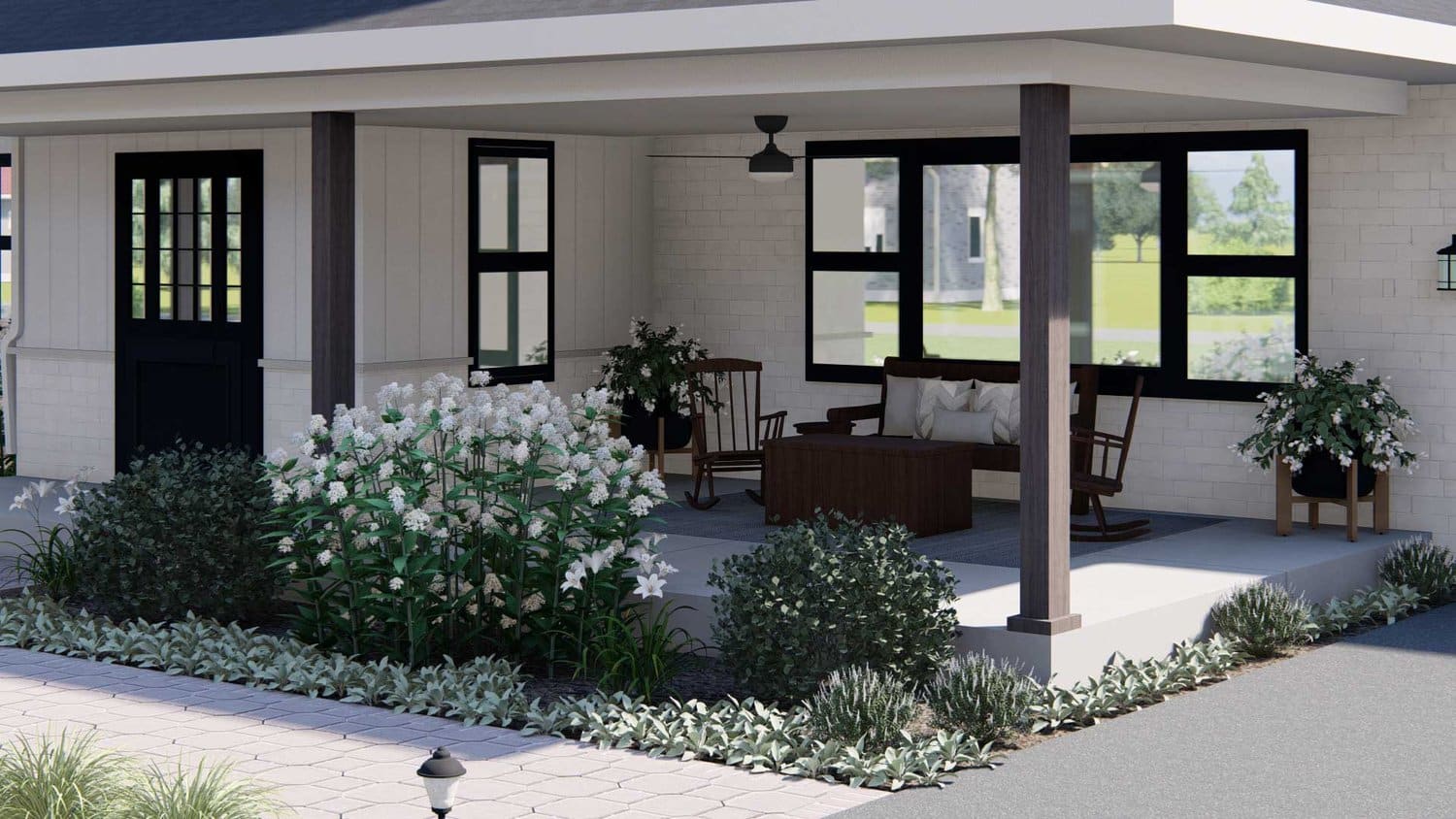 Close up of Joliet yard with patio and plants