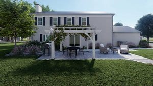 Joliet front yard with patio, trellis and lawn
